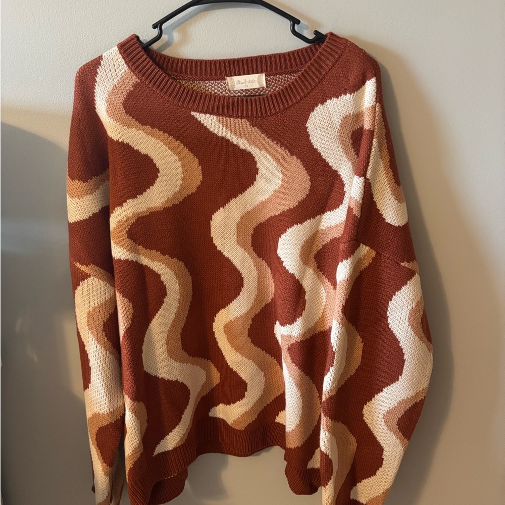 Altar'd State Wavy Knit Sweater in Brown and Cream